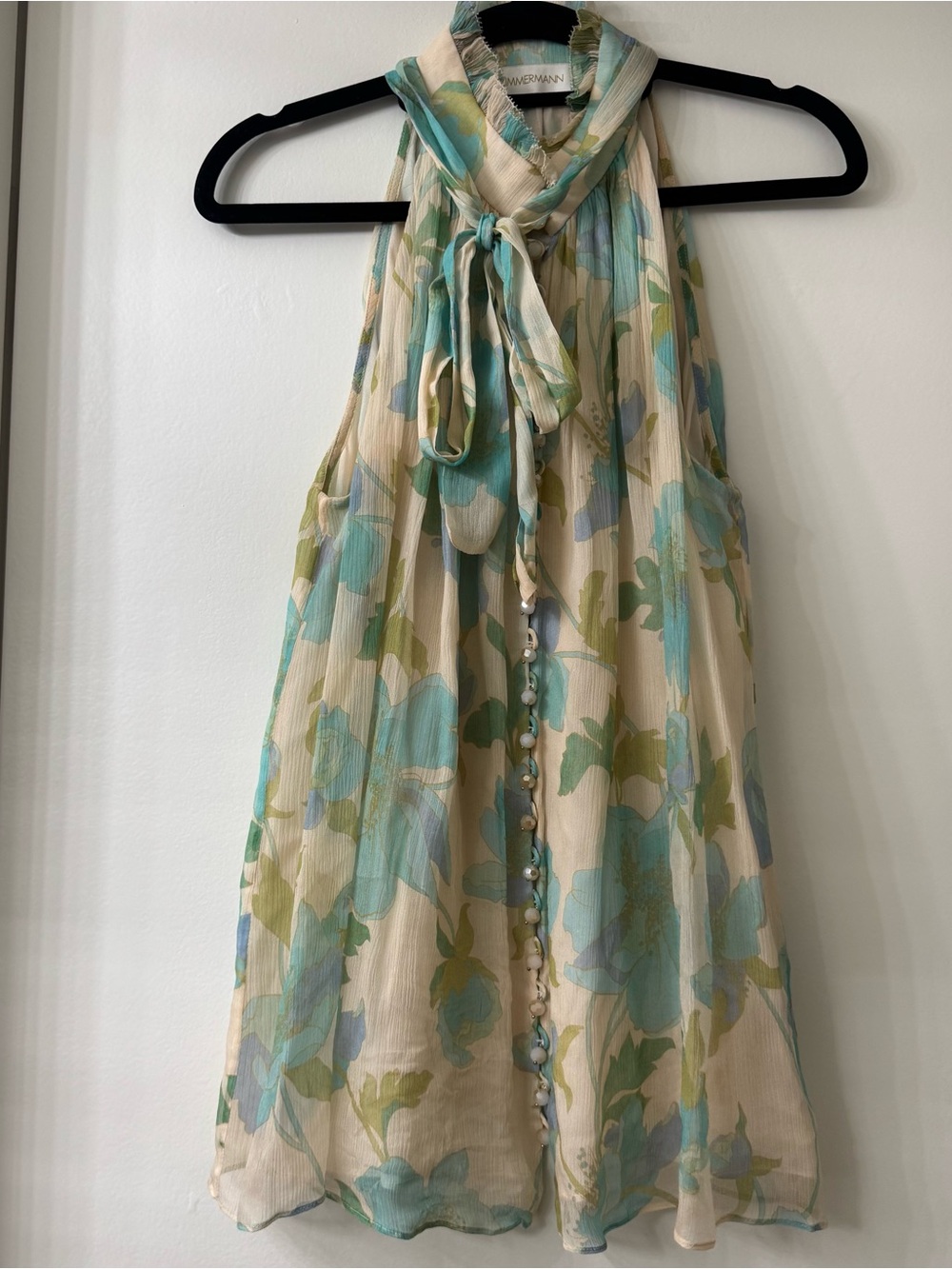 Zimmermann 100% Silk 'Rhythm' Picnic Blouse Sleeveless Top Neck Tie Size 1